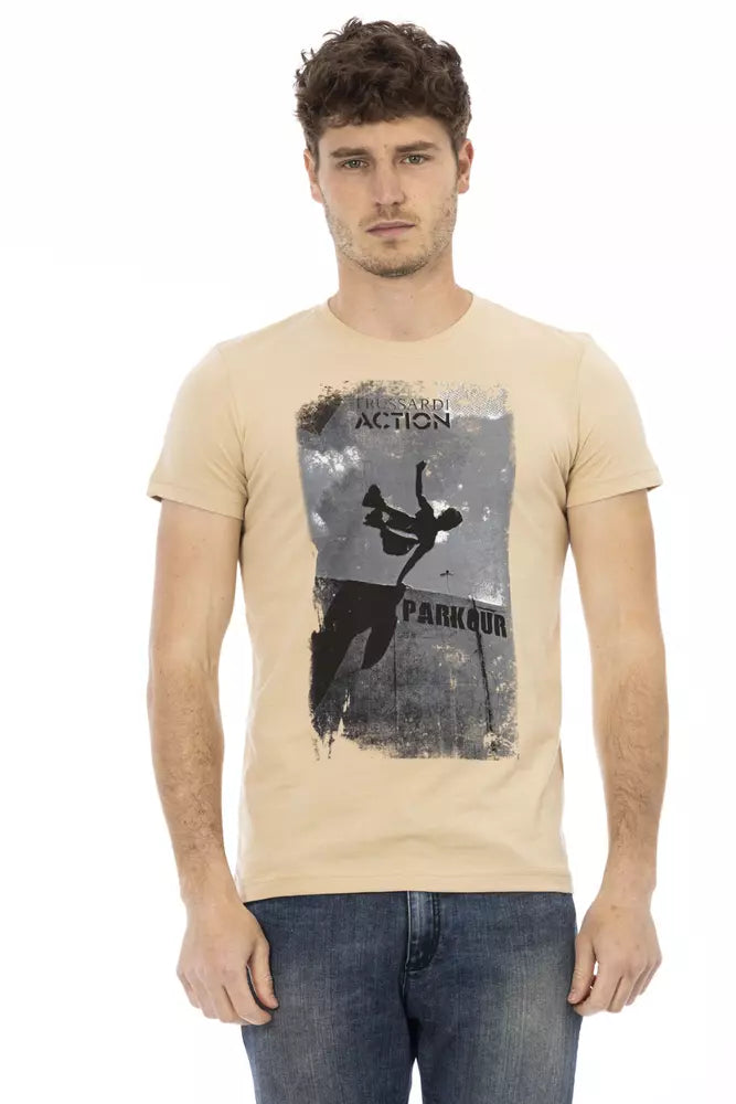  - Beige Cotton Men T-Shirt