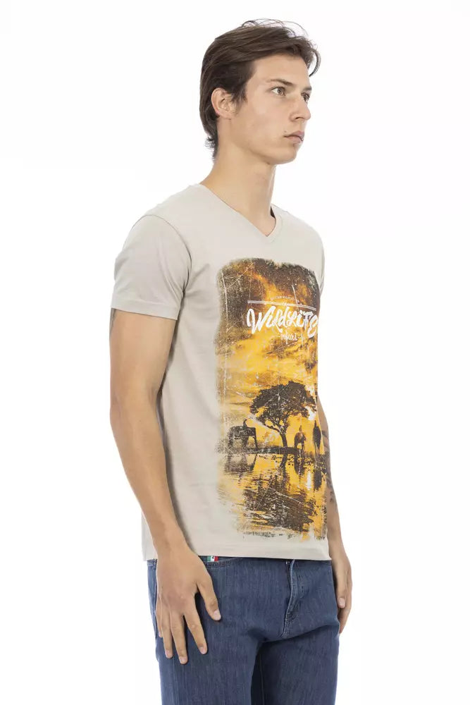  - Beige Cotton Men T-Shirt