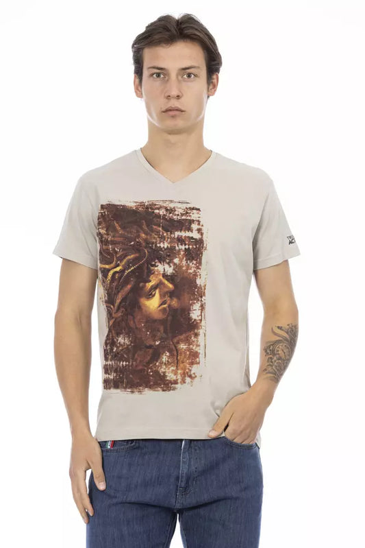  - Beige Cotton Men T-Shirt