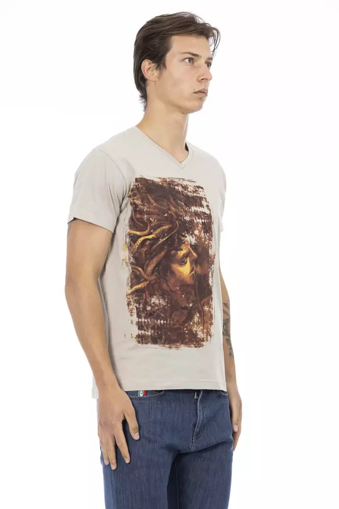  - Beige Cotton Men T-Shirt