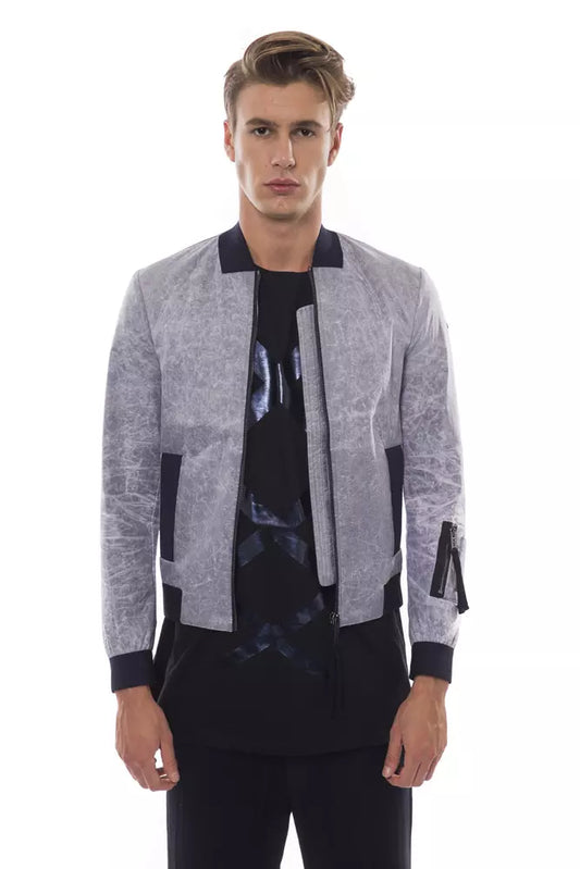  - Gray Polyester Men Bomber Jacket