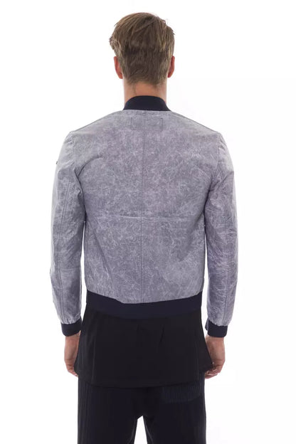  - Gray Polyester Men Bomber Jacket