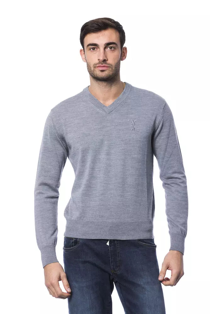  - Gray Merino Wool Men Sweater