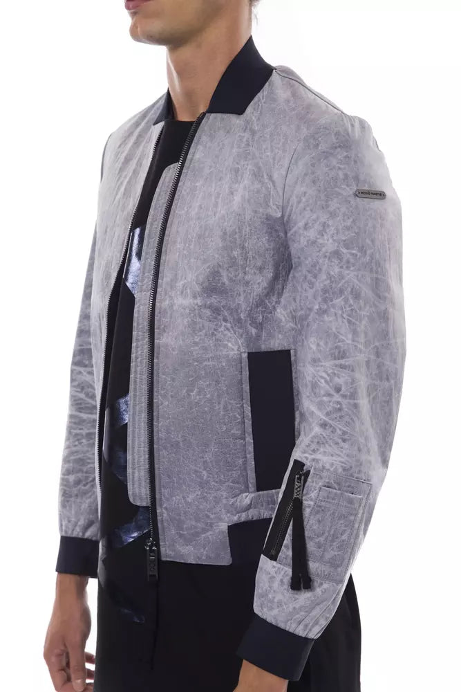  - Gray Polyester Men Bomber Jacket