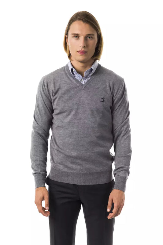  - Gray Merino Wool Men Sweater