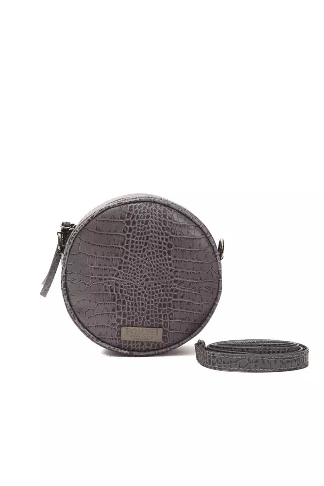  - Gray Leather Round Women Crossbody Bag