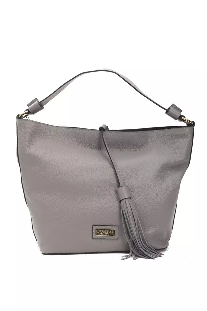  - Gray Leather Women Shoulder Bag