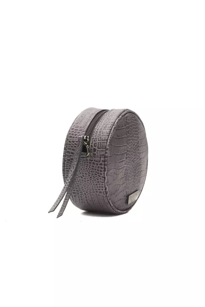 Gray Leather Round Women Crossbody Bag