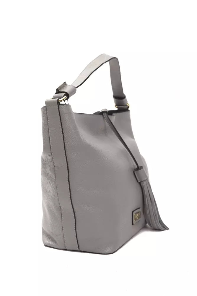  - Gray Leather Women Shoulder Bag