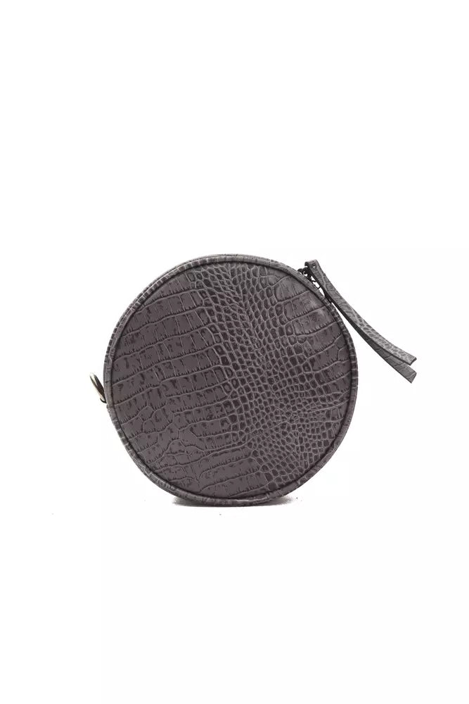  - Gray Leather Round Women Crossbody Bag