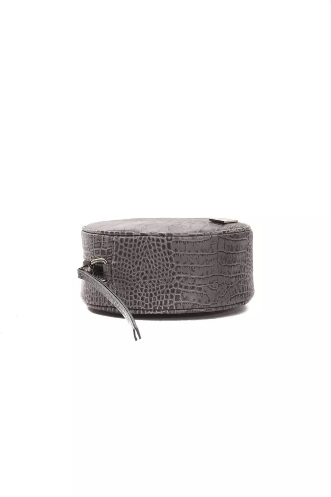 Gray Leather Round Women Crossbody Bag