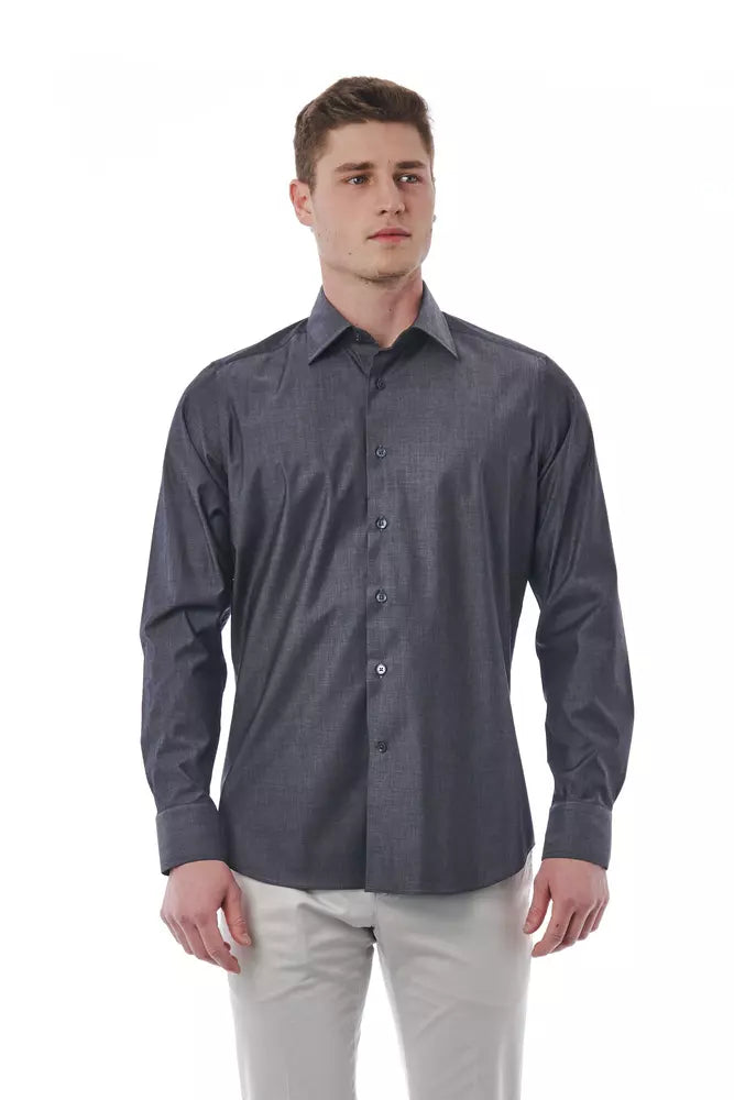  - Gray Cotton Men Shirt