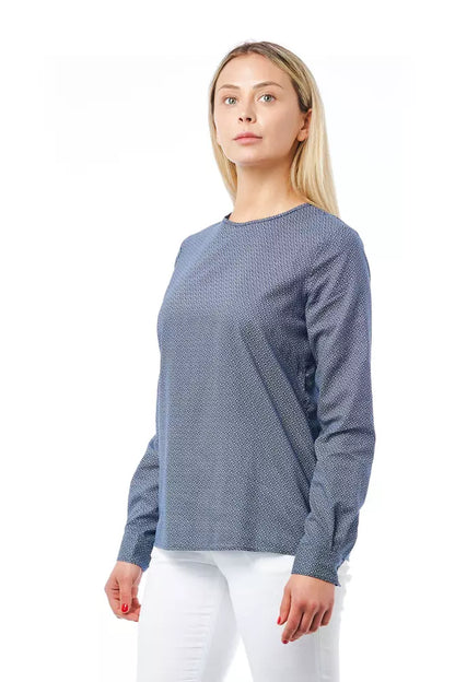  - Blue Cotton Women Shirt with Geometric Pattern