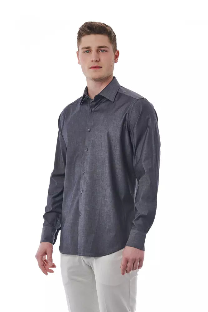  - Gray Cotton Men Shirt