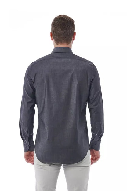  - Gray Cotton Men Shirt