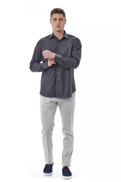  - Gray Cotton Men Shirt