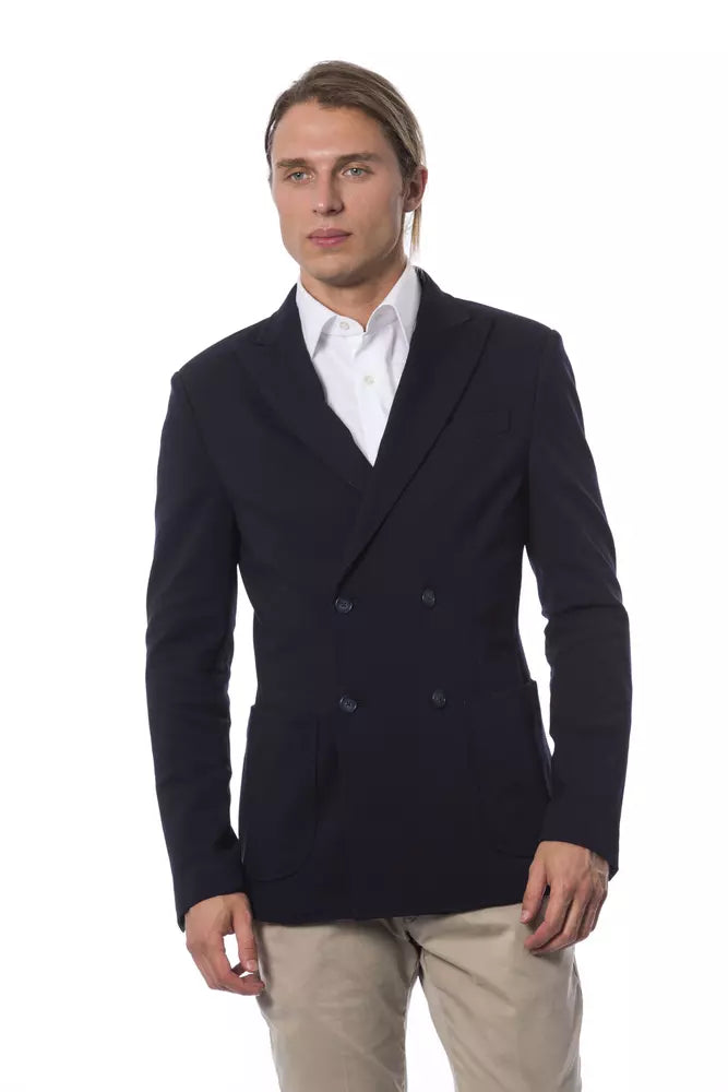  - Blue Viscose Men Blazer