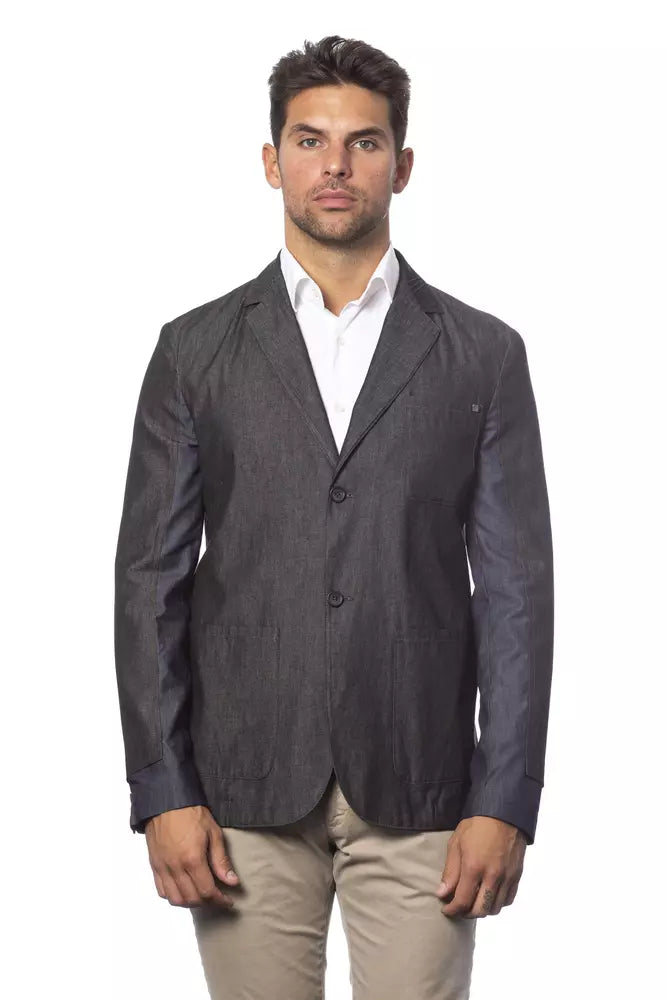  - Gray Cotton Men Blazer