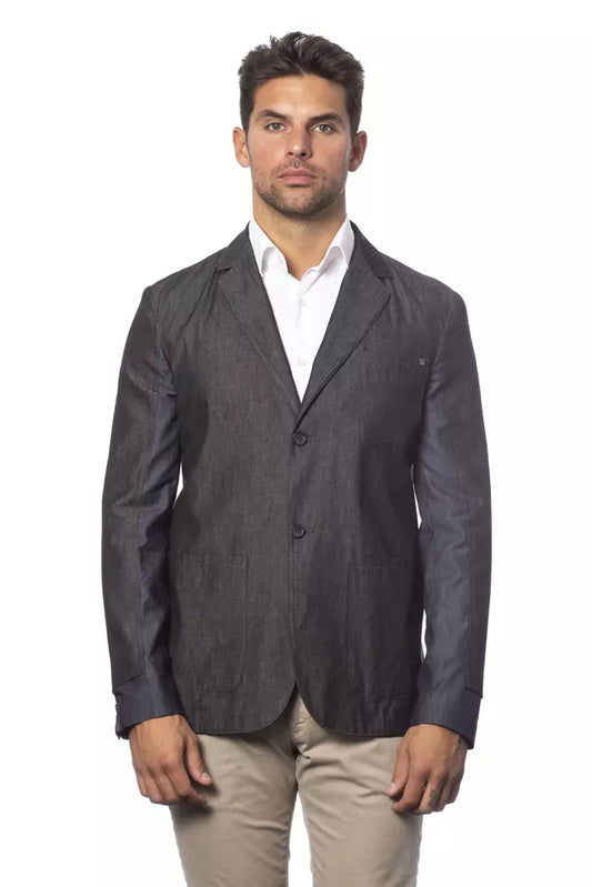  - Gray Cotton Men Blazer