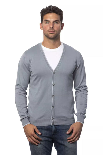  - Gray Cotton Men Cardigan