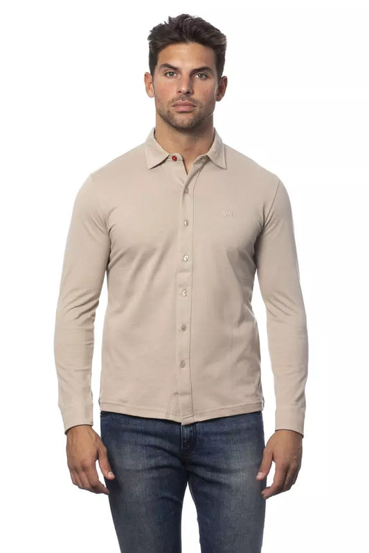  - Beige Cotton Men Shirt