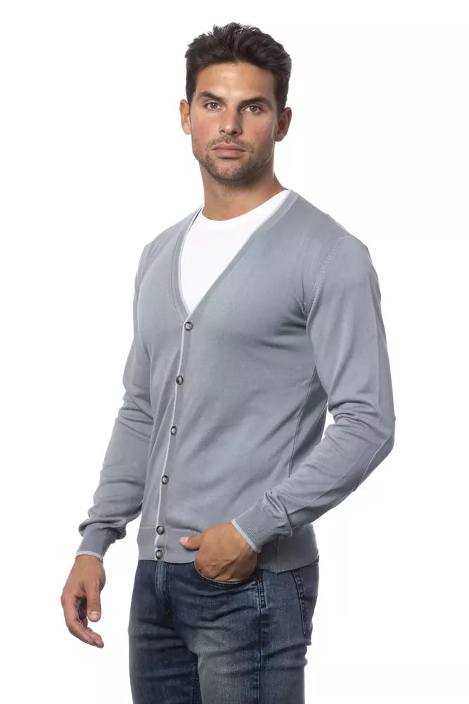  - Gray Cotton Men Cardigan