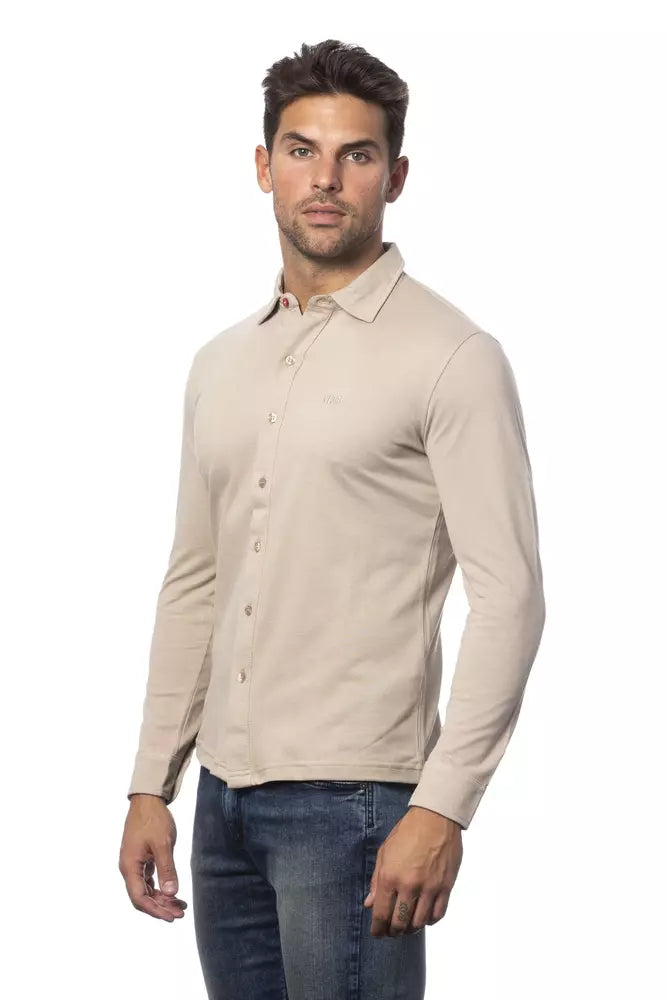  - Beige Cotton Men Shirt