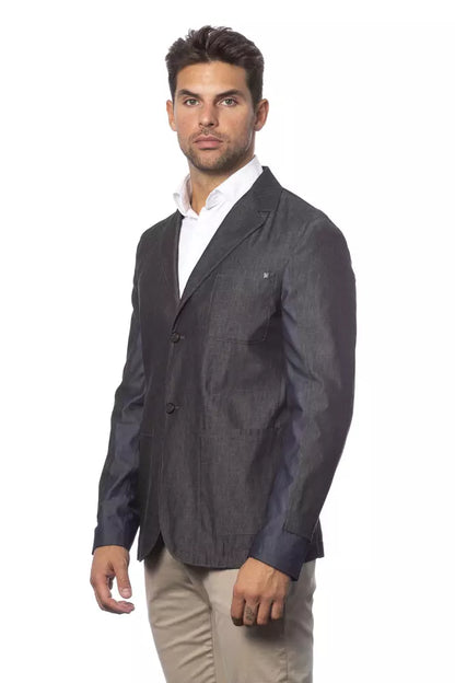  - Gray Cotton Men Blazer