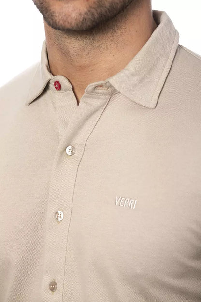  - Beige Cotton Men Shirt