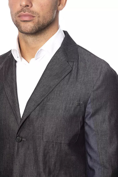  - Gray Cotton Men Blazer