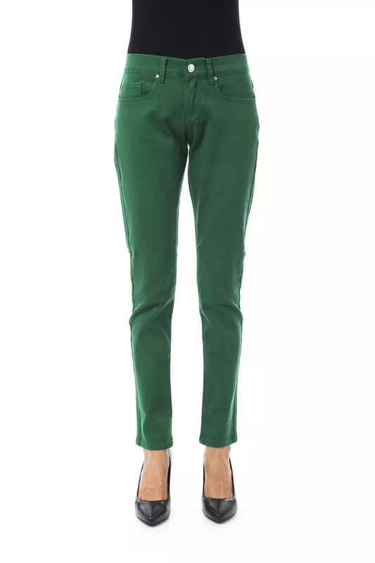  - Green Cotton Women Slim Pant