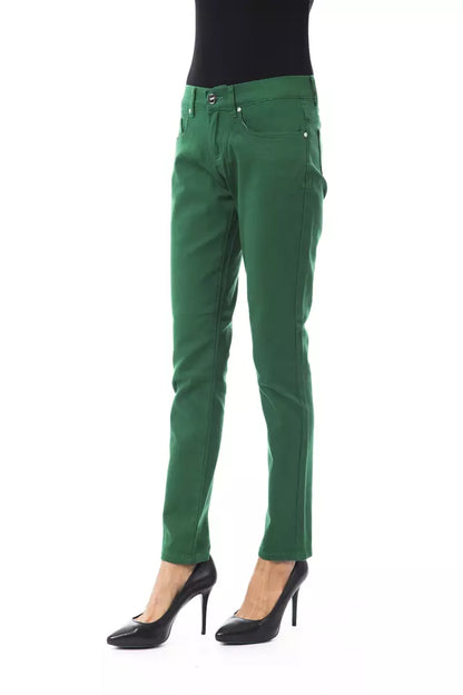  - Green Cotton Women Slim Pant