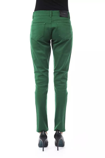  - Green Cotton Women Slim Pant