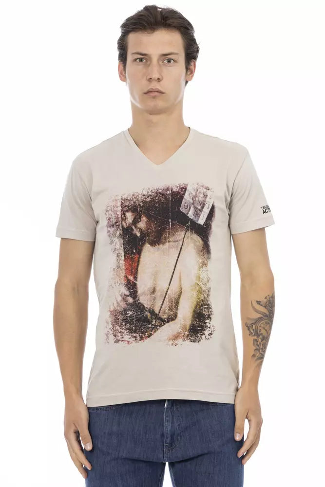  - Beige Cotton Men T-Shirt