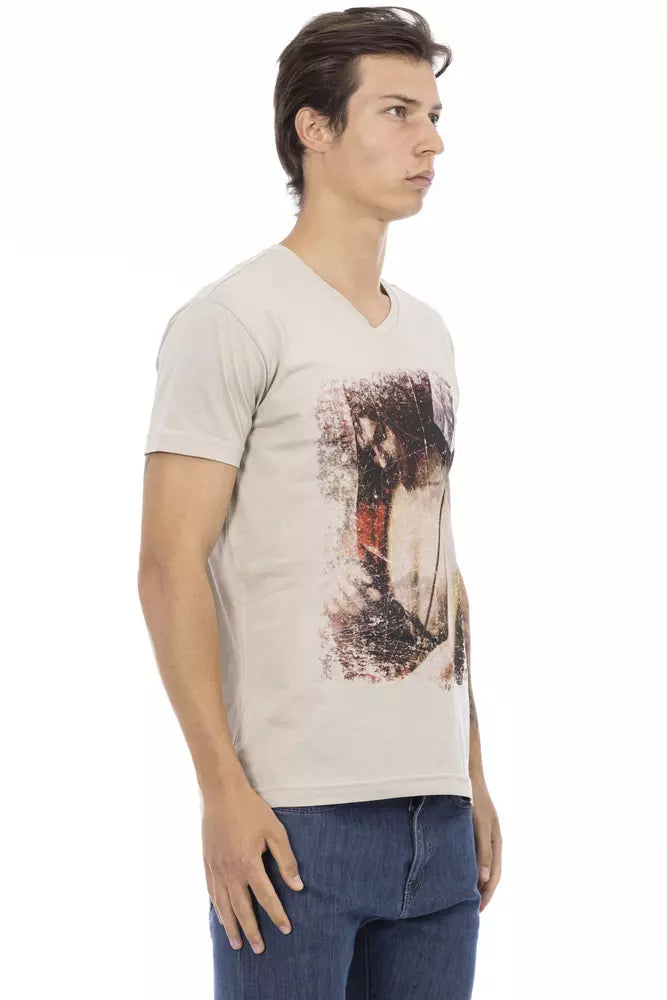  - Beige Cotton Men T-Shirt