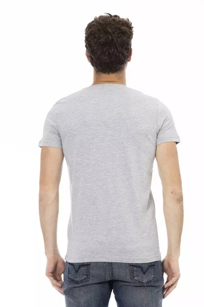  - Gray Cotton Men V-Neck T-Shirt