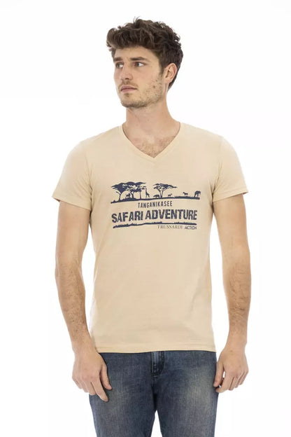  - Beige Cotton Men T-Shirt