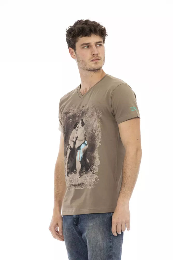  - Brown Cotton Men's V-Neck T-Shirt