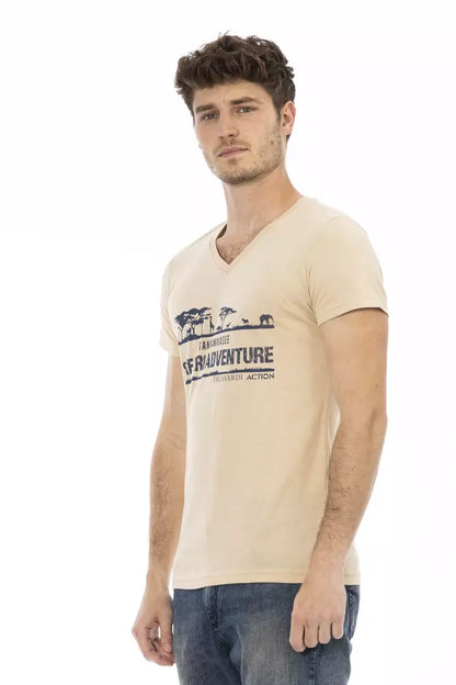  - Beige Cotton Men T-Shirt