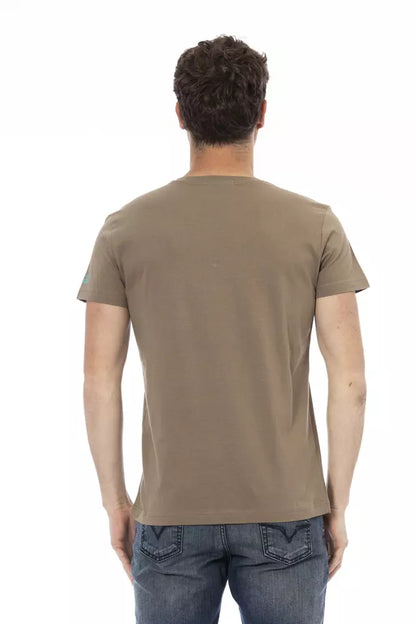  - Brown Cotton Men's V-Neck T-Shirt