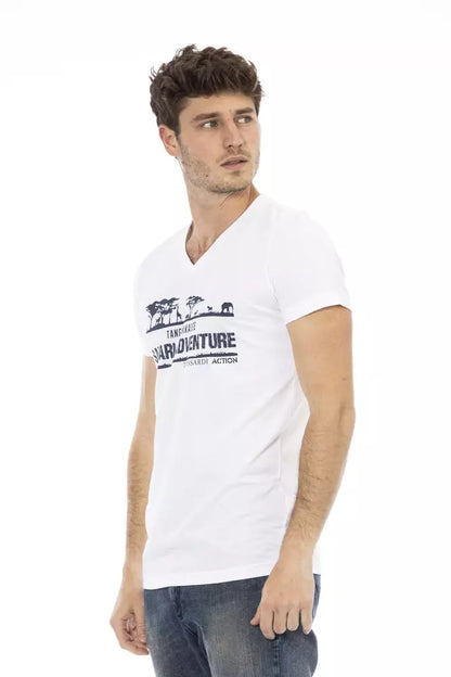  - White Cotton Men's V-Neck T-Shirt