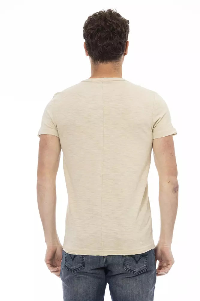  - Beige Cotton Men T-Shirt