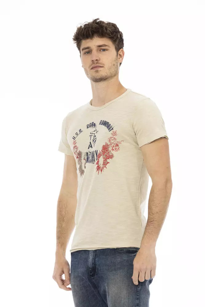  - Beige Cotton Men T-Shirt