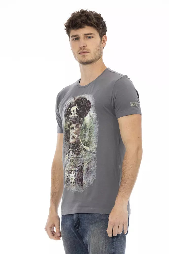  - Gray Cotton Men T-Shirt