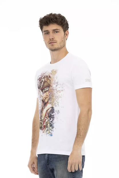  - Sleek White Cotton Blend Tee with Graphic Front