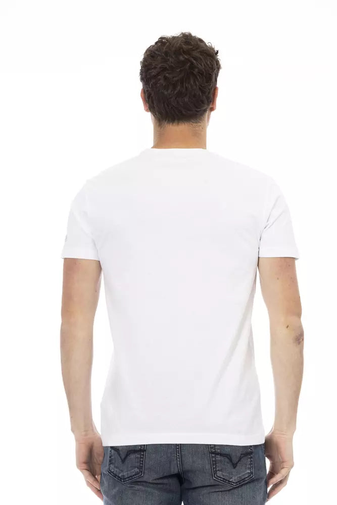  - Sleek White Cotton Blend Tee with Graphic Front