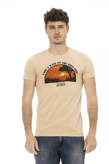  - Beige Cotton Men T-Shirt