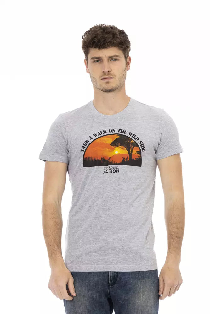  - Gray Cotton Men T-Shirt