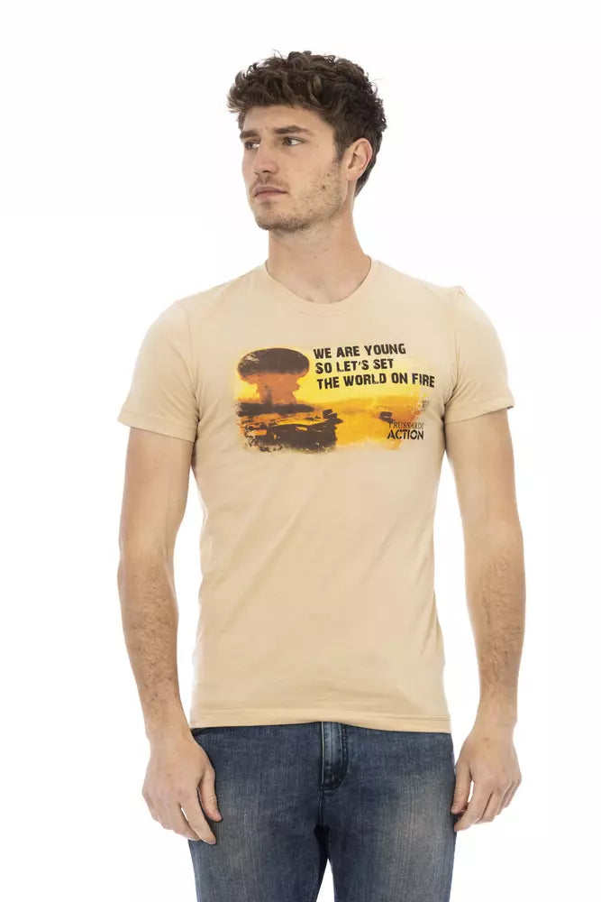  - Beige Cotton Men T-Shirt