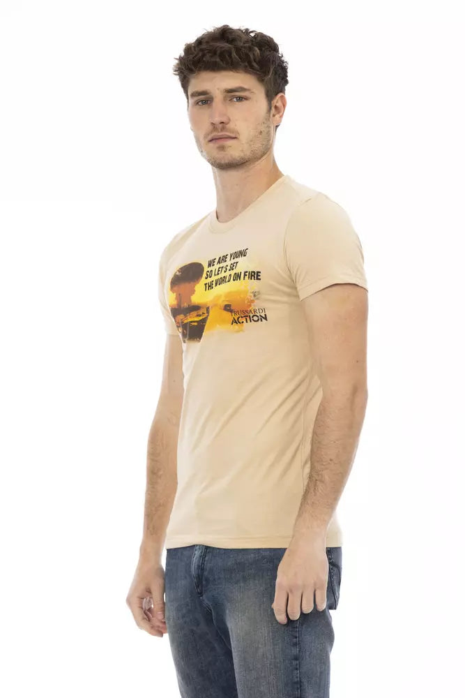  - Beige Cotton Men T-Shirt